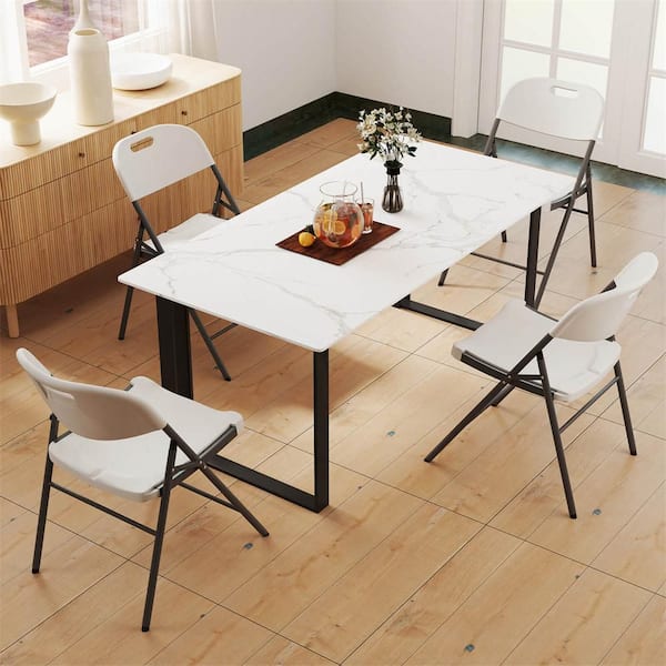 White HDPE Plastic Seat Folding Chairs with Metal Frame for Home Office ((Set of 4))
