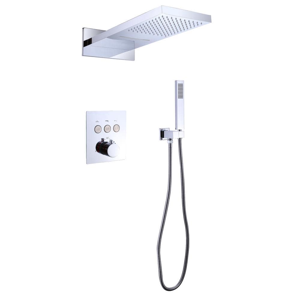CASAINC 2-Spray Patterns with 1.5 GPM 10 in. Tub Wall Mount Dual Shower Heads in Spot Resist Chrome