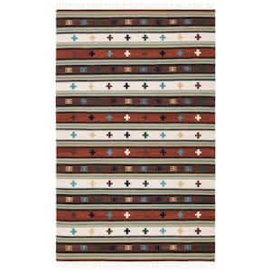 Kilim Ivory/Rust 5 ft. x 8 ft. Striped Geometric Solid Color Area Rug