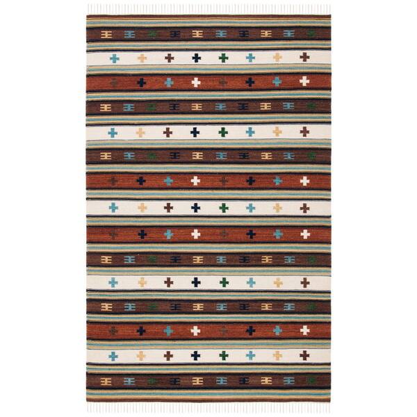 SAFAVIEH Kilim Ivory/Rust 5 ft. x 8 ft. Striped Geometric Solid Color Area Rug