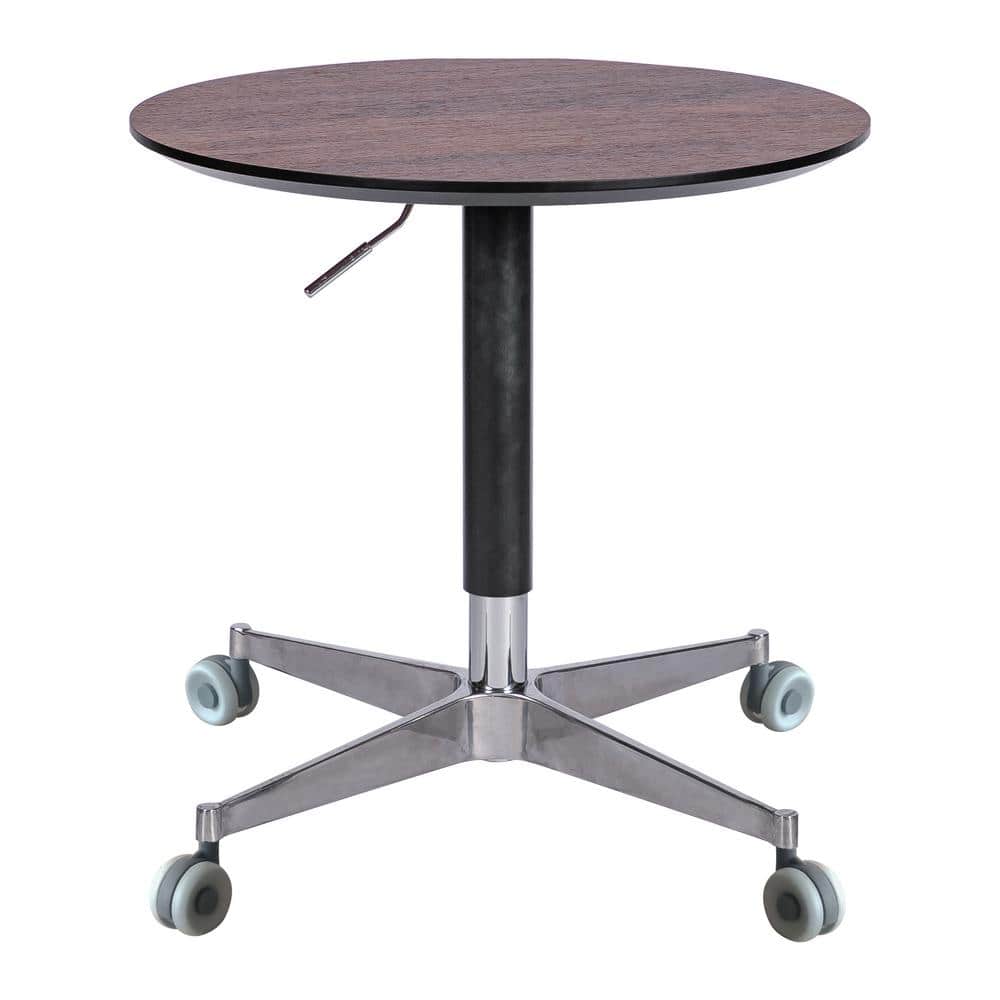 Brown Round Movable Adjustable Outdoor Coffee Table 360° Swivel for Indoor