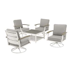 Marina Point 5-Piece White Steel Motion Outdoor Patio Conversation Seating Set with CushionGuard Stone Gray Cushions