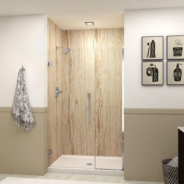 Transolid Elizabeth 49 in. W x 76 in. H Hinged Frameless Shower Door in Polished Chrome with Clear Glass