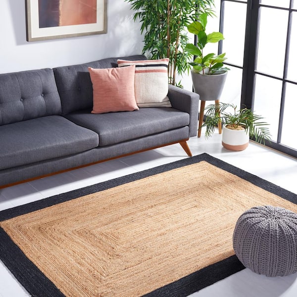 Natural Fiber Beige/Black 7 ft. x 9 ft. Woven Border Area Rug