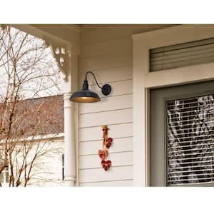 Easton 1-Light Antique Black Outdoor Wall Mount Barn Light Sconce with Edison LED Light Bulb Included