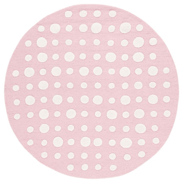 Kids 5 ft. x 5 ft. Pink/Ivory Abstract Polka-Dot Round Area Rug