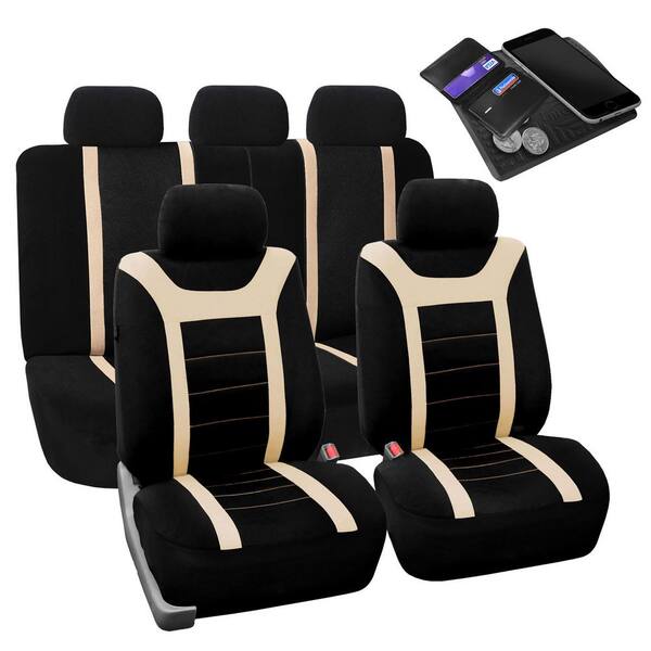 Fh Group Fabric 47 In X 23 1 Full Set Sports Car Seat Covers Dmfb070beige115 The Home Depot - Leather Look Car Seat Covers Cream