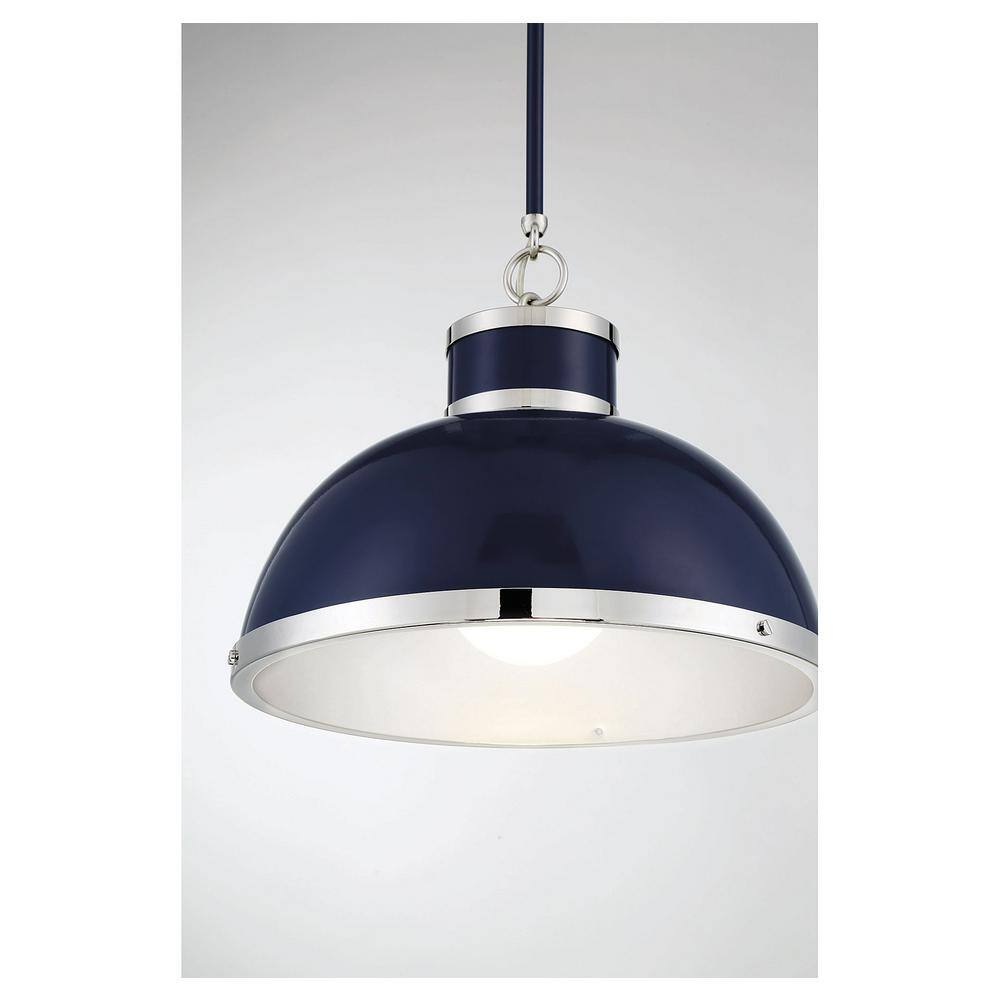 Navy and Polished Nickel 16" Industrial Bowl Pendant Light