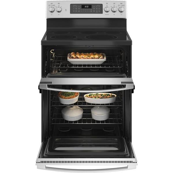 Ge 30 In 6 6 Cu Ft Double Oven Electric Range With Steam Cleaning Convection Oven In Stainless Steel Jbs86spss The Home Depot