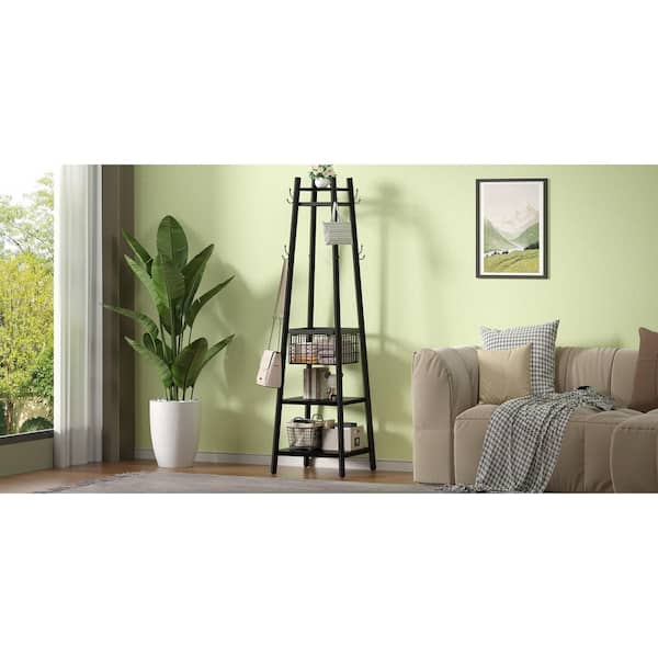 VECELO Black Industrial Coat Rack Freestanding, Clothes Stand with