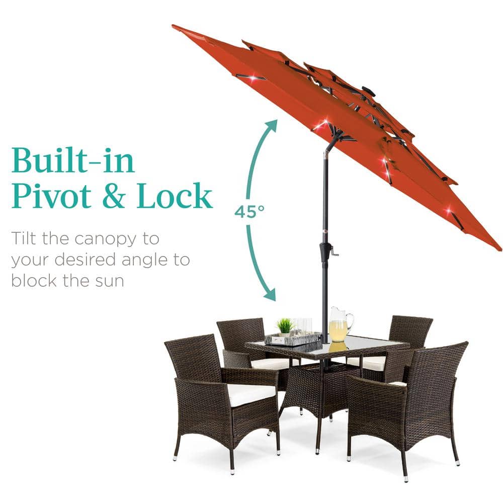 10ft Rust Steel Market Patio Umbrella with LED Lights