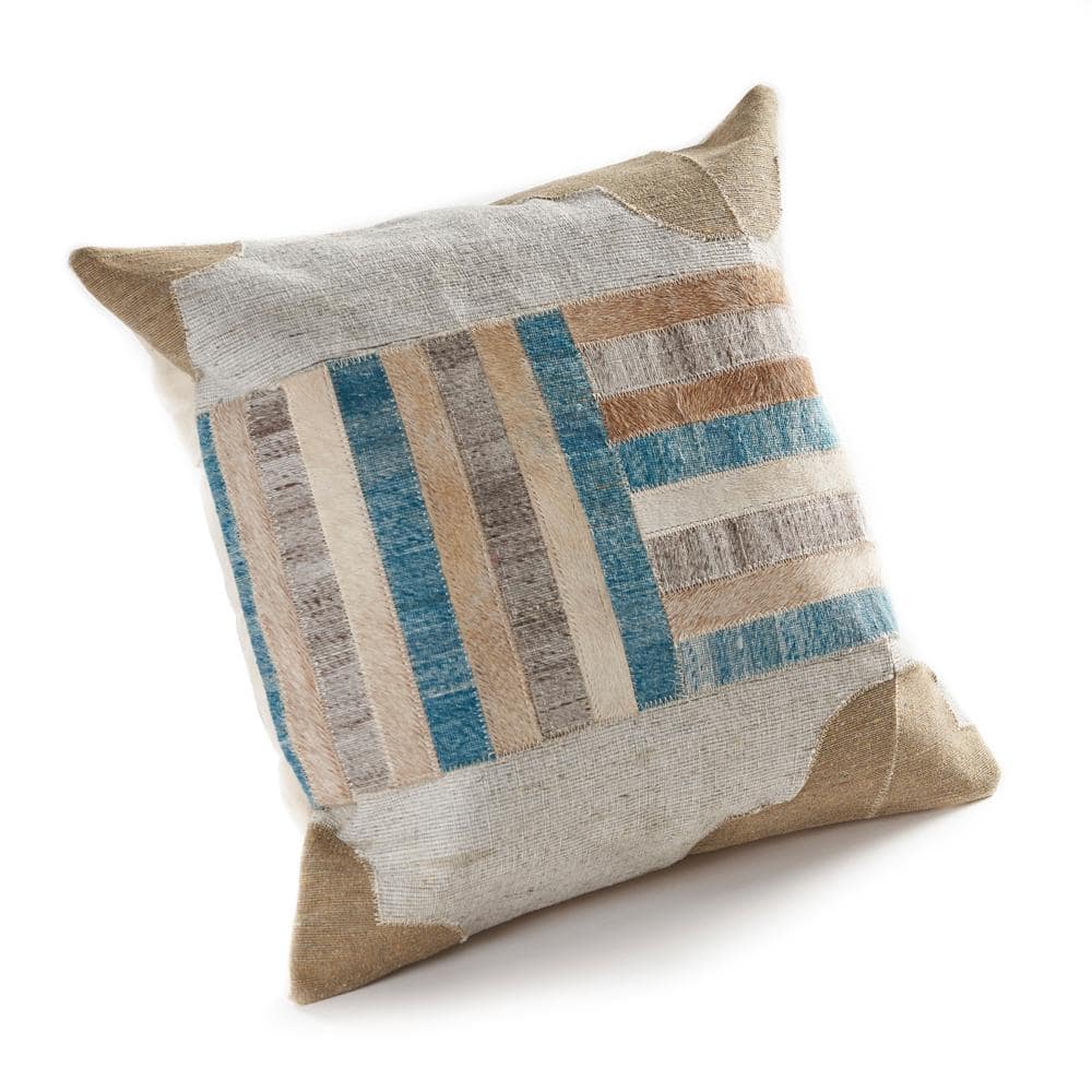 Faux Leather Hide Patchwork Turquoise / Multi 20 in. x 20 in. Indoor Throw 