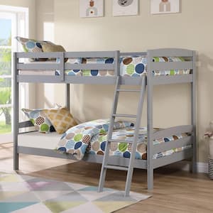 Matoa Gray Twin Over Twin Bunk Bed with Attached Ladder