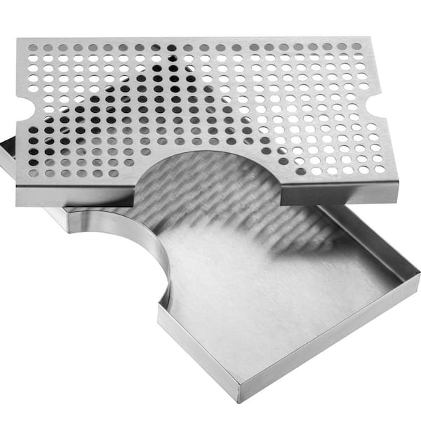 SVOPES Kegerator Beer Drip Tray 4-Non-Slip Pads, Detachable Cover, Heat/Cold Resistant for Bar, 304-Stainless Steel, Silver
