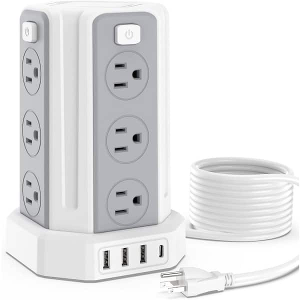 Lukyamzn 12-Outlet Power Strip Surge Protector with 10 ft.Extension Cord, 4 USB Port in White