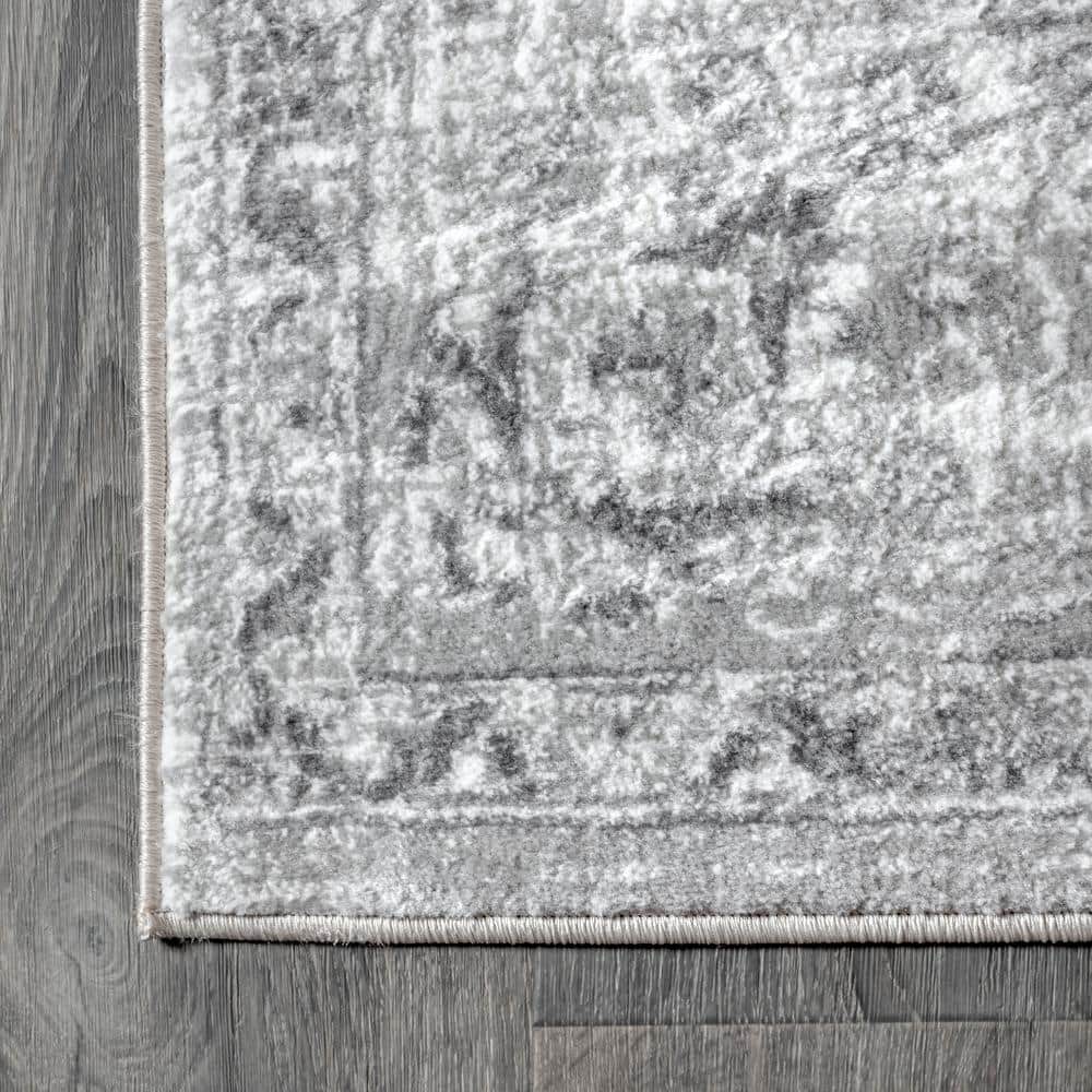 Light Grey Rectangular 8' x 10' Synthetic Persian Area Rug