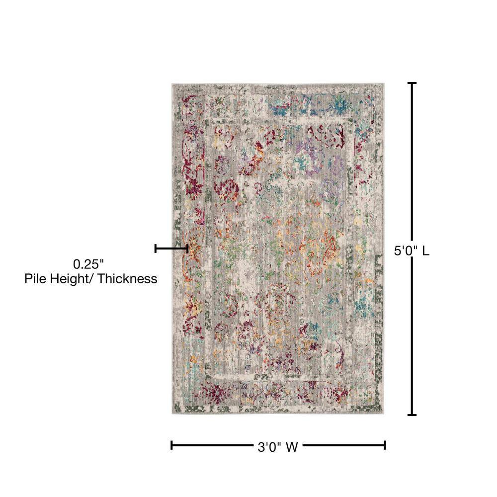 Mystique Gray and Multicolor Abstract 3' x 5' Synthetic Area Rug