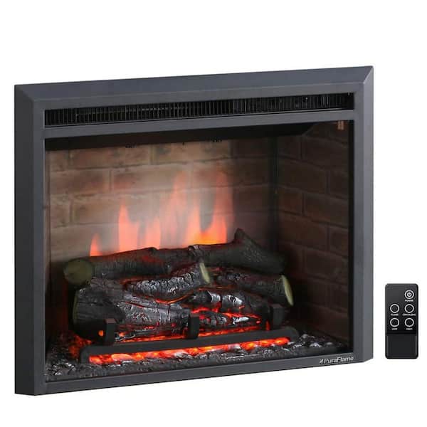 PuraFlame 23 in. W Electric Fireplace Insert with Fire Crackling Sound, 750/1500W, Black