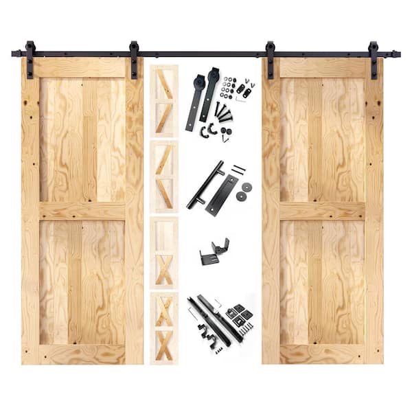 HOMACER 36 in. x 96 in. 5-in-1 Design Unfinished Frame Double Pine Wood Interior Sliding Barn Door with Hardware Kit, Non-Bypass