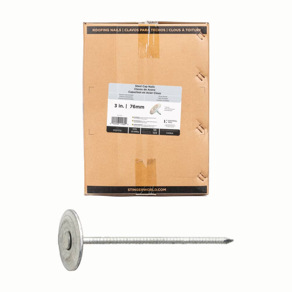 3 in. x 12-Gauge Electrogalvanized Ring Shank Steel Cap Roofing Nail 50 lbs. Box price history on PriceWatchPro