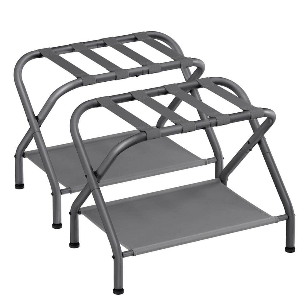 Gray Foldable Luggage Racks, Suitcase Stand with Fabric Storage Shelf for Guest Room, Bedroom and Hotel (2-Pack) price history on PriceWatchPro