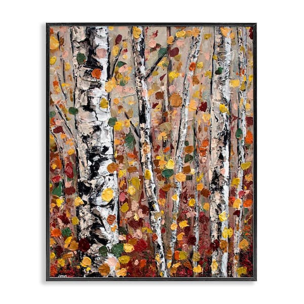 Stupell Industries Autumn Birch Trees Abstract Leaves by Jen Seeley 1-Piece Black Framed Nature Giclee Art Print 20 in. x 16 in.