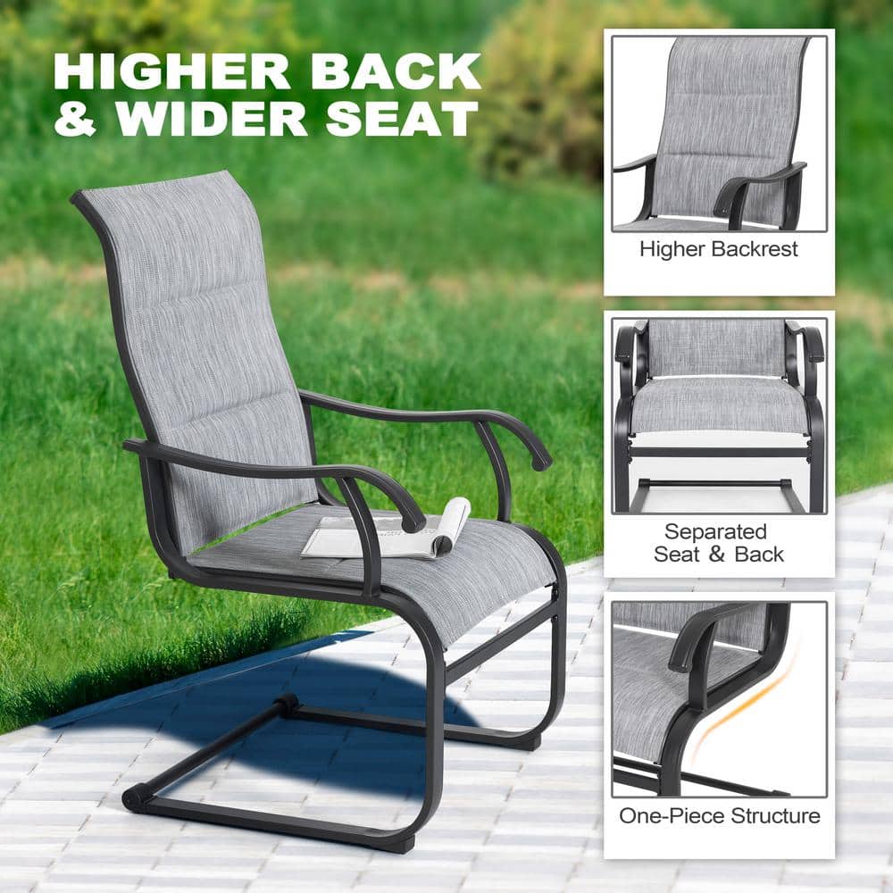 Light Gray Iron Frame Outdoor Dining Chairs with Breathable Textilene Fabric