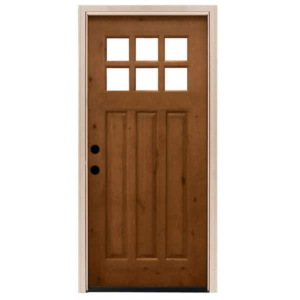 Steves & Sons 36 in. x 80 in. Craftsman 6 Lite Stained Knotty Alder Wood Prehung Front Door