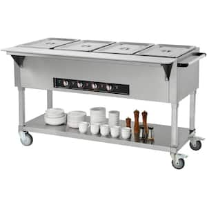 4-Pan Commercial Food Warmer, 20.6 qt. x 4 Electric Steam Table, 2000 W Buffet Warmer with Lockable Wheels