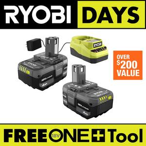 ONE+ 18V Lithium-Ion 4.0 Ah Compact Battery (2-Pack) and Charger Kit with FREE Cordless ONE+ Random Orbit Sander