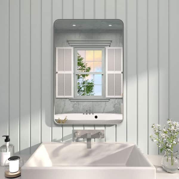 24 in. W x 36 in. H Rectangular Framed Wall Bathroom Vanity Mirror in Gun Grey