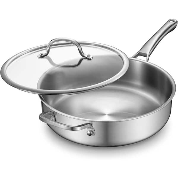 7 Quart Stainless Steel Saute Pan with Lid Oven Dishwasher Safe Ergonomic Handle Works on All Cooktops 12.5 Inch