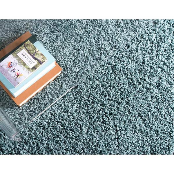 Solid Shag Collection Area Rug (2 ft. 7 in. x 16 ft. 5 in. Runner Light Slate Blue)