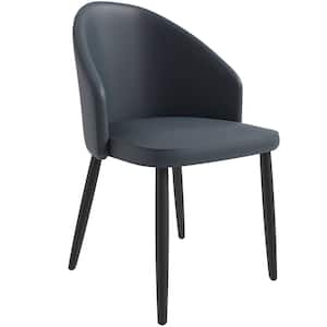 Paradiso Modern Dining Chairs PU Leather Seat Curved Back in Black Solid Wood Legs Contemporary Side Chairs in Black