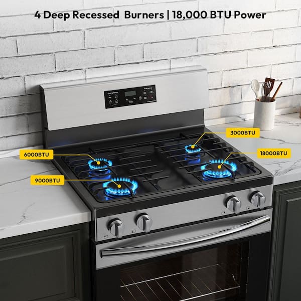 30 in. Natural Gas Range with 4 Burners, Single Oven, 18K BTU, Rear Control, with Bottom Storage Drawer
