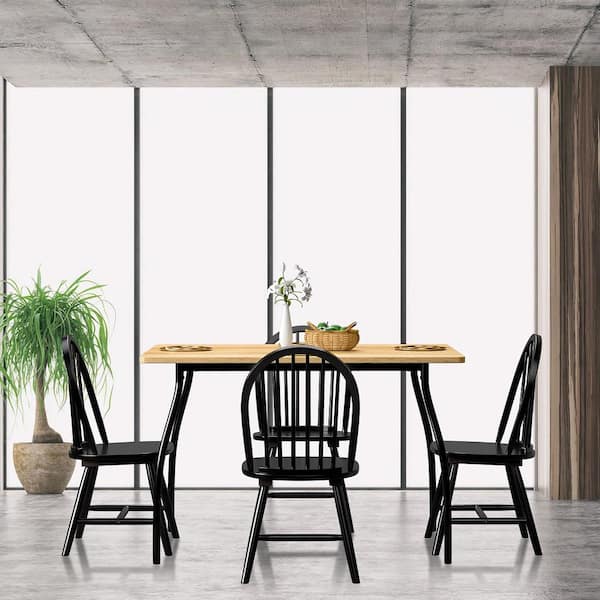 Black Vintage Windsor Dining Side Chair Wood Spindleback Kitchen Room (Set of 4)