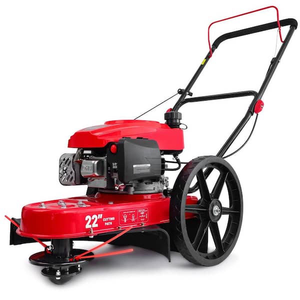 22 in. Gas Powered Walk Behind String Trimmer 170cc 4-Cycle with 14 in. Flat Wheels Brush Cutter for Farm Lawn Yard