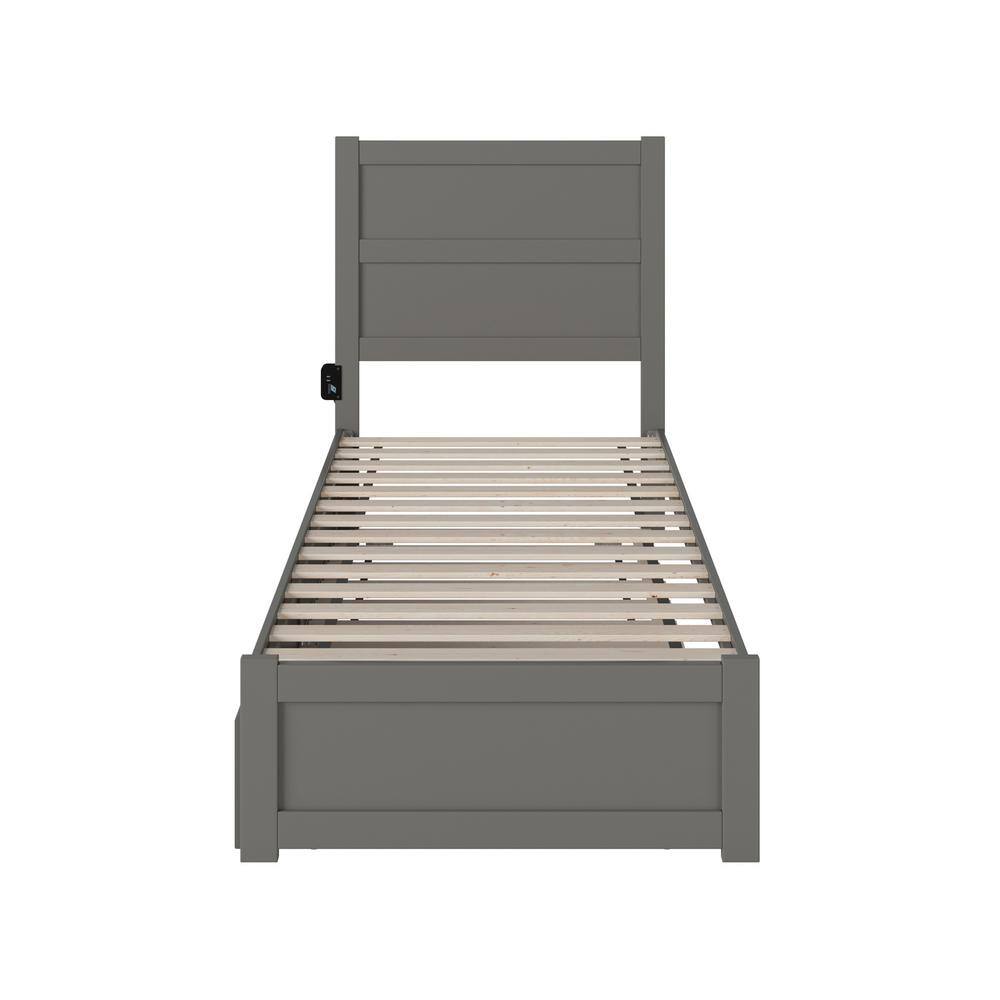 Gray Twin XL Wood Platform Bed with Trundle and Headboard