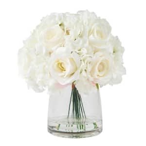 11.5 in. Hydrangea and Rose Floral Cream Arrangement