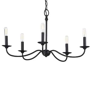 Pacolet 28 in. 5-Light Textured Black Farmhouse Circle Chandelier for Dining Room