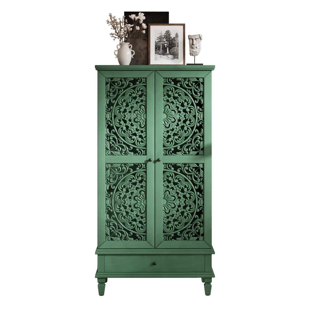 Antique Green 55 in. Accent Cabinet Office Storage Cabinet with 2 Shelves and Drawer durable construction