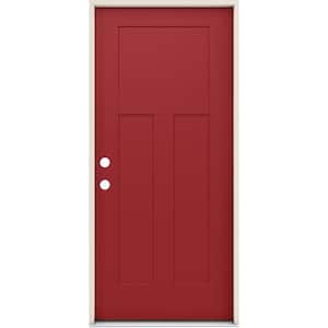 36 in. x 80 in. 3-Panel Right-Hand/Inswing Craftsman Cranberry Steel Prehung Front Door