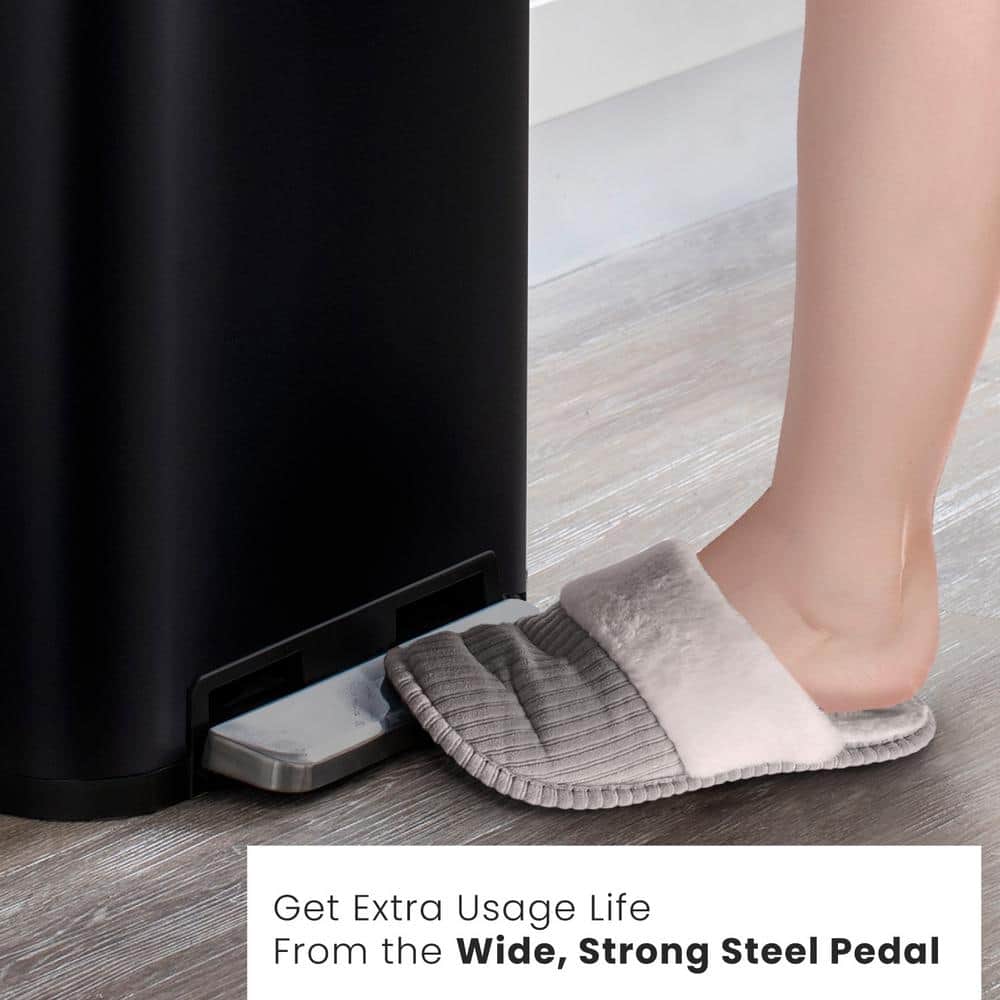 Matte Black Stainless Steel Rectangular Pedal Trash Can
