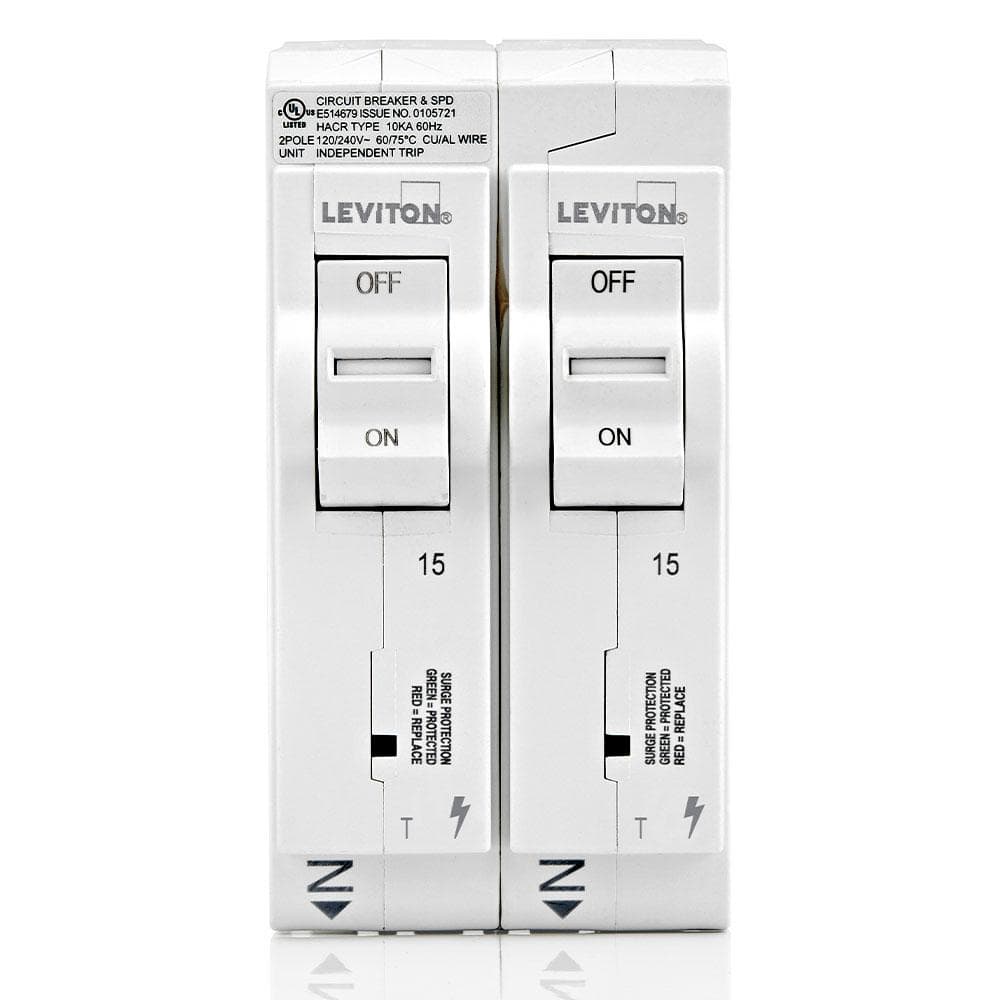 Leviton Surge Protective Device with Two 15 Amp 1-Pole Standard Thermal Magnetic Branch Circuit Breakers