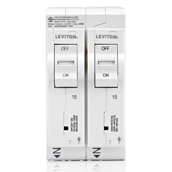 Leviton Surge Protective Device with Two 15 Amp 1-Pole Standard Thermal Magnetic Branch Circuit Breakers