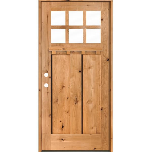 36 in. x 80 in. Knotty Alder Right-Hand/Inswing 6 Lite Beveled Clear Glass Cedar Stain Wood Prehung Front Door with DS