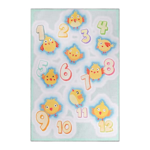 SUPERIOR Playtime Aquamarine 5 ft. 7 in. x 8 ft. 9 in. Numbers Kids Non-Slip Area Rug