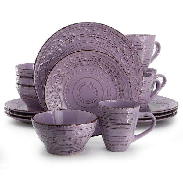 Elama Pacifica Tanzanite 16-Piece Stoneware Dinnerware Set in Purple