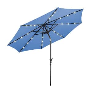 10 ft. Steel Market Solar LED Lighted Tilt Patio Umbrella in Blue