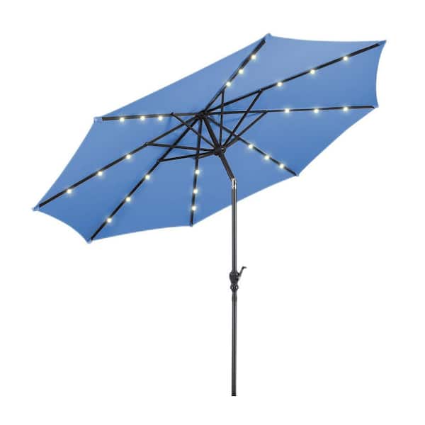 ANGELES HOME 10 ft. Steel Market Solar LED Lighted Tilt Patio Umbrella in Blue